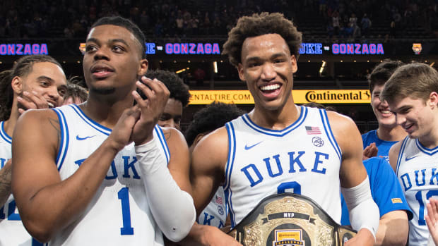 Duke celebrates its win over Gonzaga